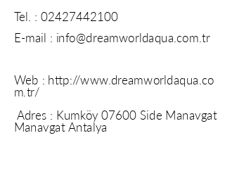 Dream World Aqua Hotel iletişim bilgileri